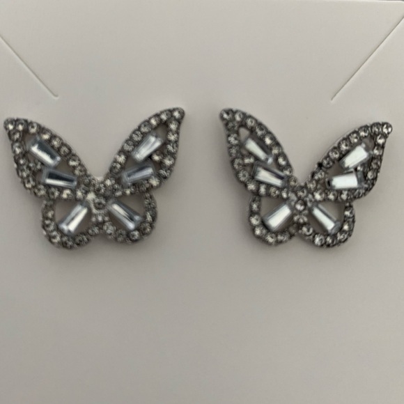 Rhinestone Butterfly Post Earrings - Picture 2 of 6